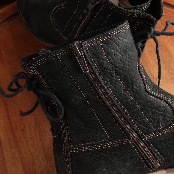 Josef Seibel Boots Womens SZ EU 37 US 6-6.5 BLK Sienna 01 Leather Back Tie Ankle - Picture 9 of 16